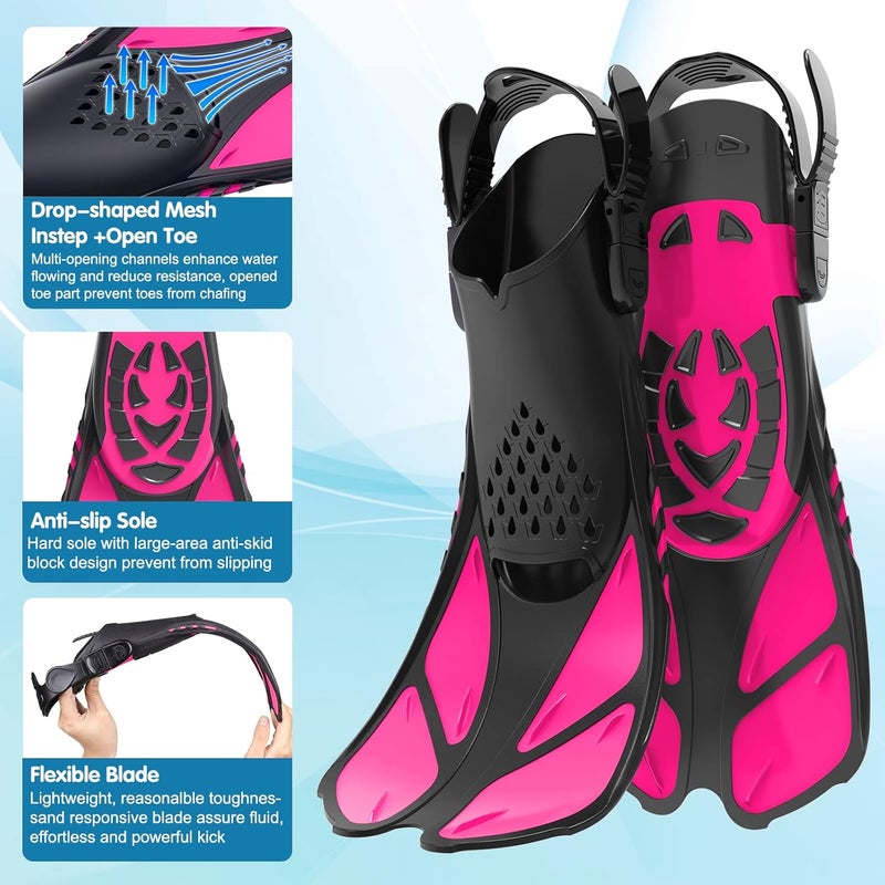 Seovediary Kids Snorkel Set, Mask Fins Snorkeling Gear for Kids Anti-Fog Swim Goggles 180 Panoramic View Dry Top Snorkel and Dive Flippers Combo with Travel Bag for Snorkeling Training Swimming Diving - Image 5